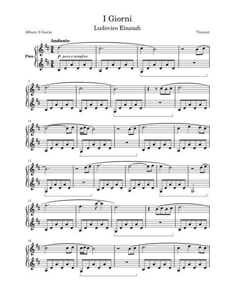 Einaudi I Giorni Sheet Music For Piano Solo