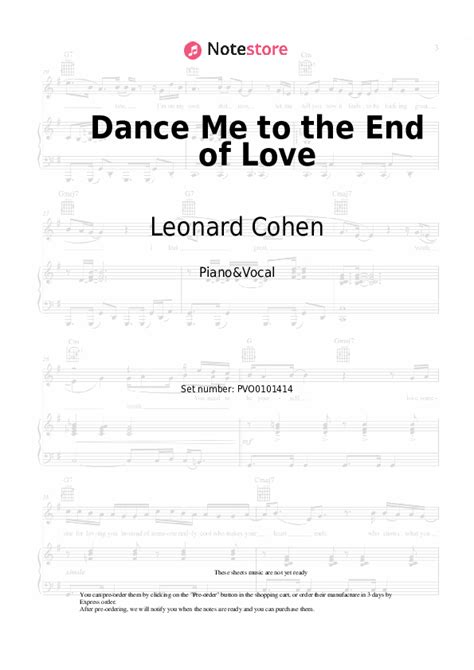 Dance Me To The End Of Love Piano Sheet Music And Voice Leonard Cohen