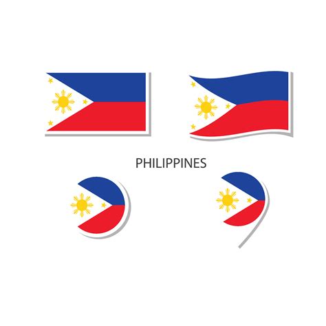 Philippines Flag Logo Icon Set Rectangle Flat Icons Circular Shape