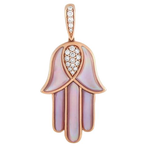 Kabana 14k Yellow Gold 033 Ct Diamond Spiny And Mother Of Pearl Hamsa Pendant For Sale At 1stdibs