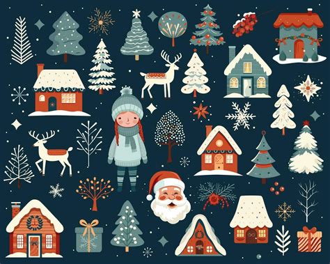 Big Set Of Hand Drawn Christmas Elements Scandi Christmas Illustration