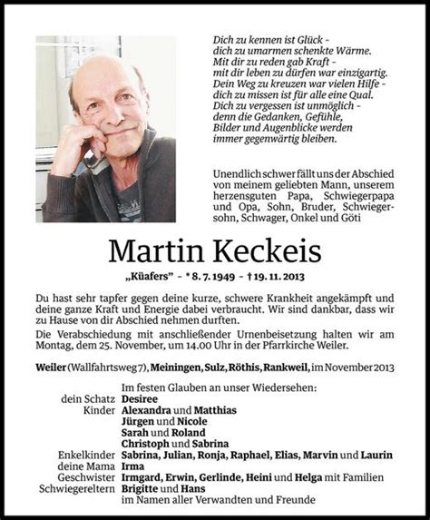 Todesanzeigen Von Martin Keckeis Todesanzeigen Vorarlberger Nachrichten