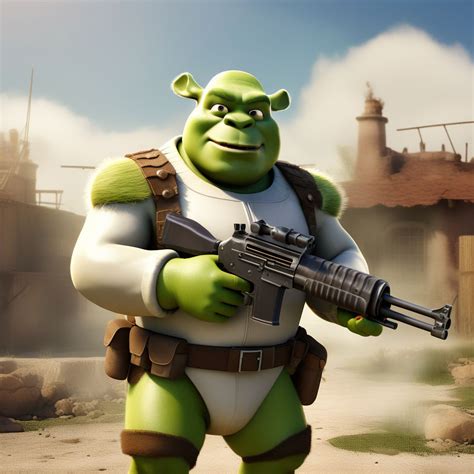 Shrek Aiming A Gun With A Deport Suit By Ruy Camilo Huerta Sánchez