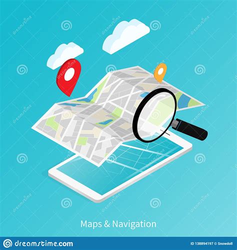 Maps And Navigation Locationmobile Application Isometric Vector Stock