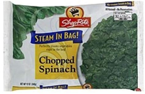 Shoprite Chopped Steam In Bag Spinach 12 Oz Nutrition Information