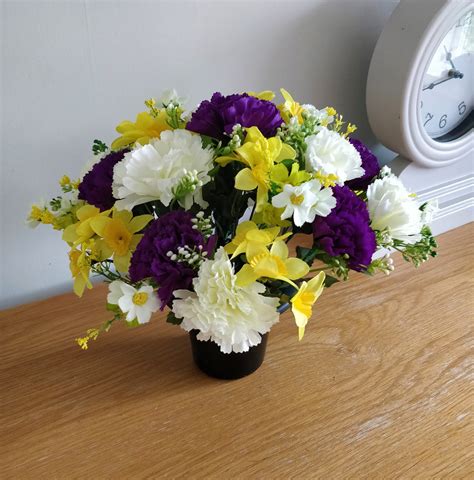 Artificial Flower Grave Pot Arrangement With Daffodils And Etsy