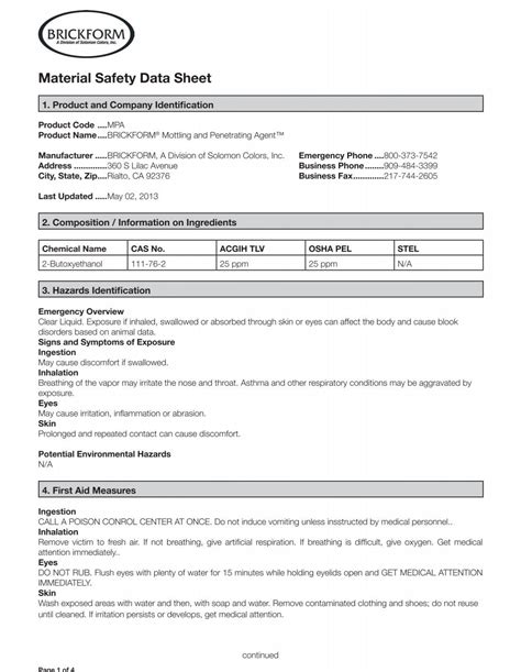 Material Safety Data Sheet Brickform