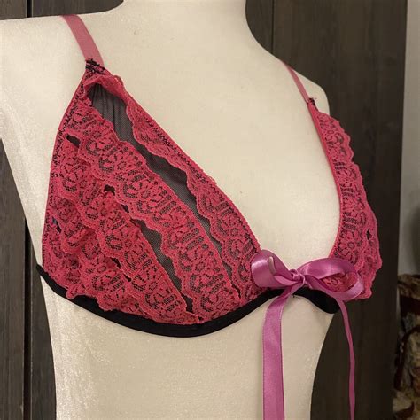 Victorias Secret Hot Pink Lace Mesh Bralette Gem