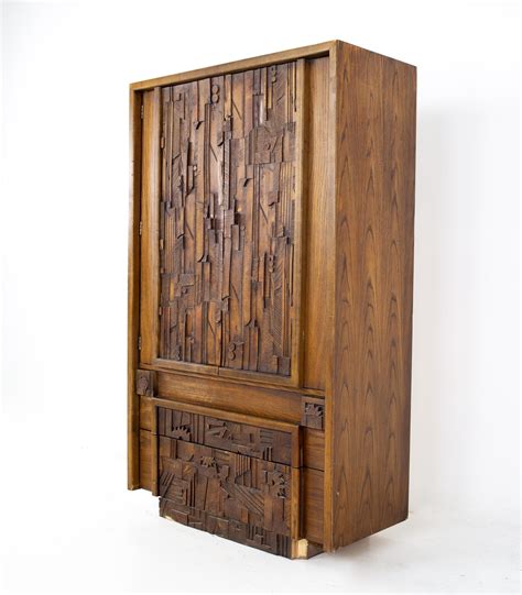 Paul Evans Style Lane Pueblo Brutalist Mcm Walnut Armoire Gentlemans Chest For Sale At 1stdibs