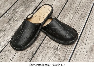 Pair Black Leather House Slippers Stock Photo 469014455 | Shutterstock