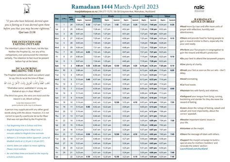 Ramadan 2023 1444 Timetable And Advice Masjid At Taqwa Auckland New