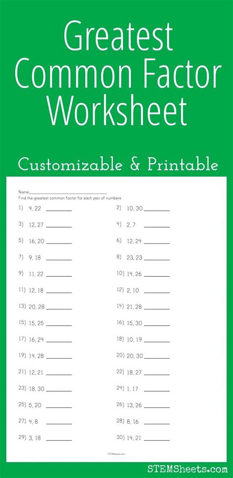 Factoring And Multiples Worksheets