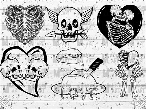 Spooky Valentine Lineart Clipart Bundle Gothic Valentine Png Etsy