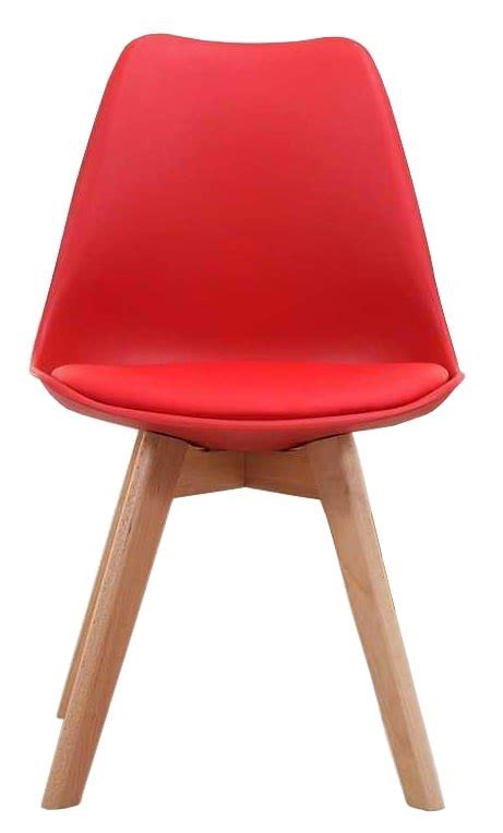 Kylin Red Cafeteria Chair With Wooden Leg Plastic Seat And Cushion