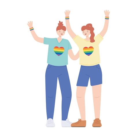 Lgbtq Community Pride Lesbians Women Wearing Shirts With Rainbow