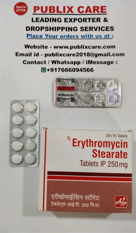 Erythromycin Stearate 250 Mg Tablet Packaging Size 10X10 At Rs 47 Box