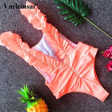 Buy Sexy Ruffled Frill Scrunch Butt One Piece Swimsuit Women Swimwear Female