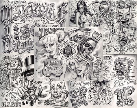 Boog From The Streets With Love Gangsta Style Tattoo Flash Sheet Set