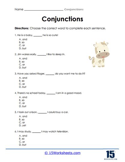 Understanding Conjunctions Worksheets No Prep Printables Tpt