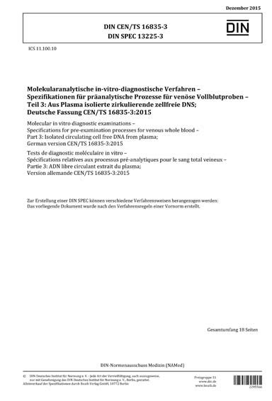 DIN CEN TS 16835 3 DIN SPEC 13225 3 2015 DE Molekularanalytische In