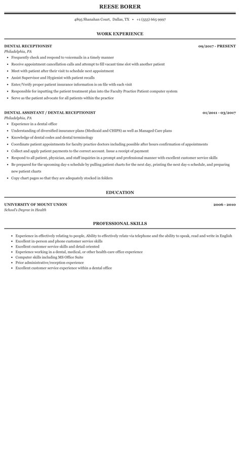 Receptionist Work Experience Resume