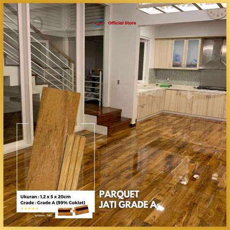 Lantai Kayu Parquet Jati Grade A Ukuran 5x20cm Rajawali Parquet