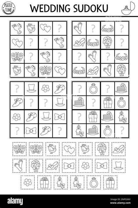 Vector Black And White Wedding Sudoku Puzzle For Kids Simple Marriage