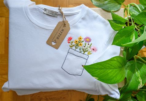 Hand Embroidered T Shirt Customized T Shirt Flowers T Shirt