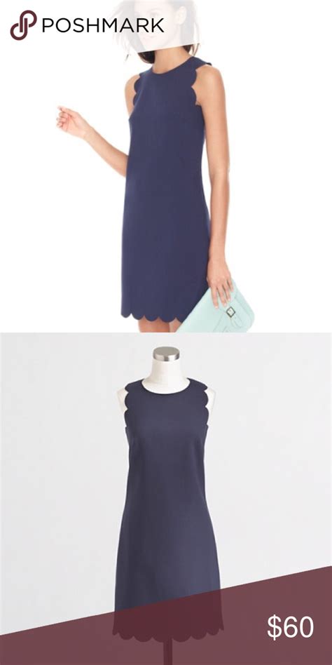 J Crew Navy Scalloped Shift Dress Like New Dresses Shift Dress