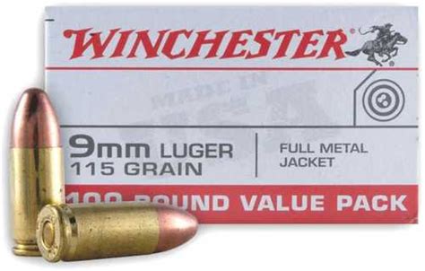 9mm Luger 115 Grain Full Metal Jacket 100 Rounds Winchester Ammunition 1053272 Lg Outdoors