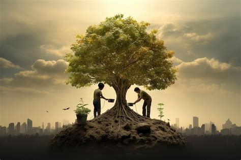 Premium Ai Image Planting Trees Together