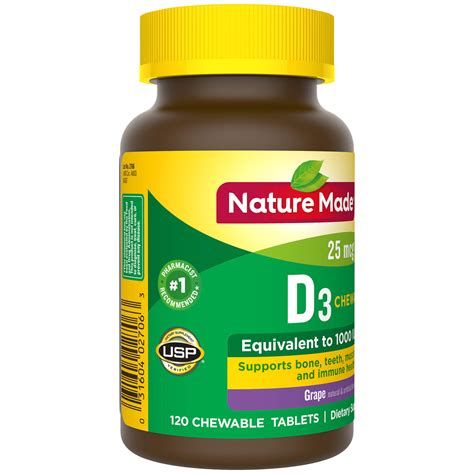 Nature Made Vitamin D3 120 Chewable Tablets Vitamin D 1000 Iu 25 Mcg