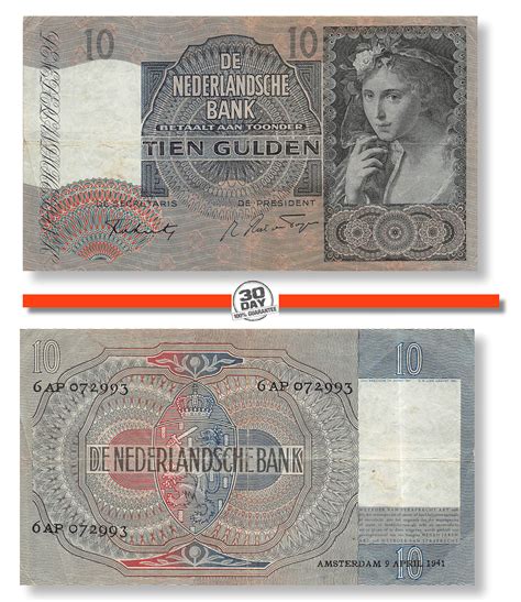 Netherlands 10 Gulden 09 April 1941 Vf