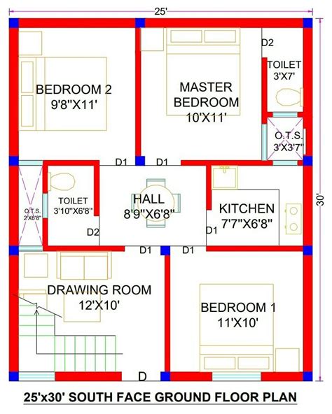 25x30 House Plans South Facing 750 Sq Ft Indian Style