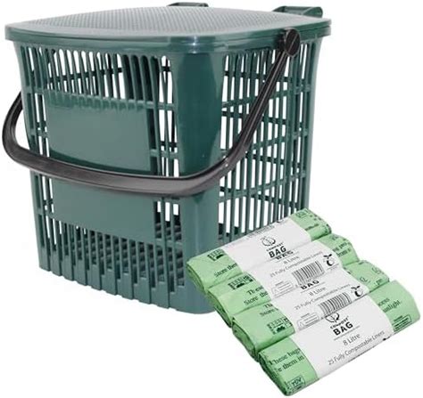 Large Green Kitchen Compost Caddy 10L 50x 10L Compostable Bags