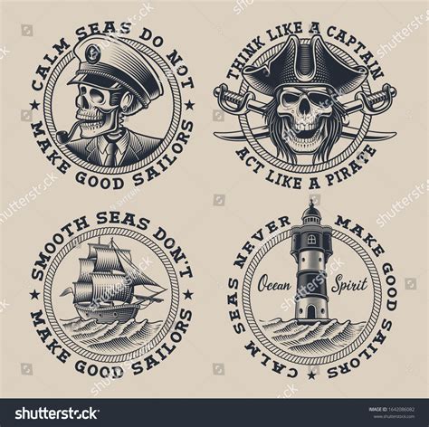 Set Vintage Nautical Illustration On White Stock Vector Royalty Free