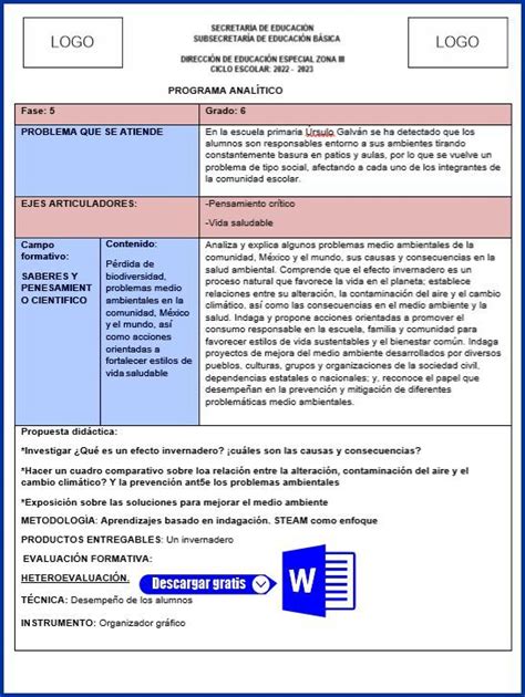 Formatos Del Programa Anal Tico Para Todos Los Grados Preescolar Y