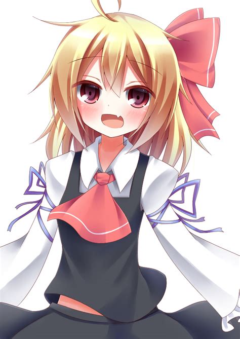 Safebooru 1girl Blonde Hair Blush Bow Esureki Fang Hair Bow Hair Ribbon Open Mouth Red Eyes