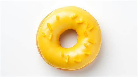 Un Donut Amarillo Con Chispitas Sobre Una Superficie Blanca Foto Premium