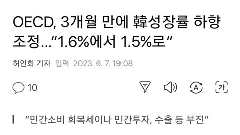 Oecd 3개월 만에 韓성장률 하향 조정“16에서 15로” 오픈이슈갤러리 인벤