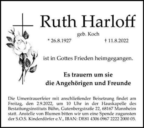 Traueranzeigen Von Ruth Harloff Trauerportal Ihrer Tageszeitung