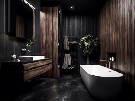 Premium Ai Image Elegant Dark Wood Bathroom With Opulent Touches Ai