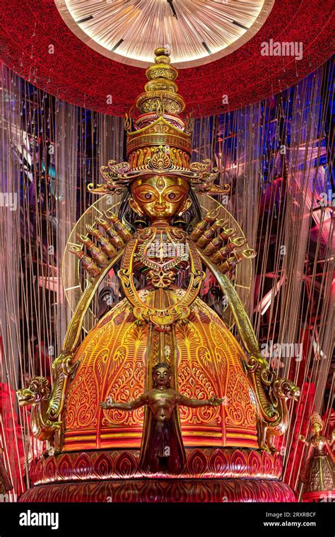 Idol Of Goddess Devi Durga At A Decorated Puja Pandal In Kolkata West