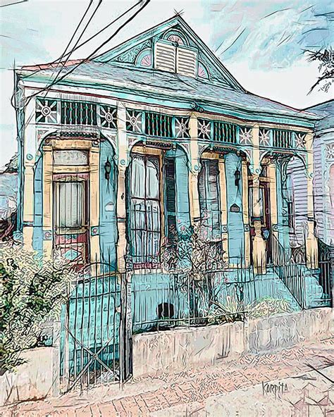 New Orleans Double Shotgun House Digital Art By Rebecca Korpita Fine