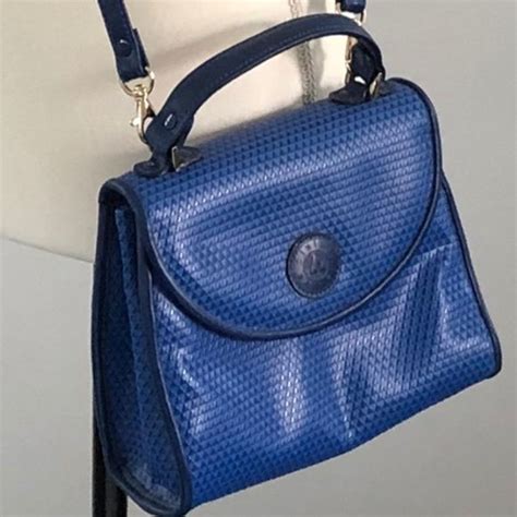 Hp Liz Claiborne S Vintage Cobalt Blue Logo Leather Trim Purse