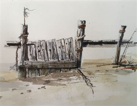 Hugues Bret Aquarelle Bassin Arcachon Cap Ferret Lagune Du Mimbeau