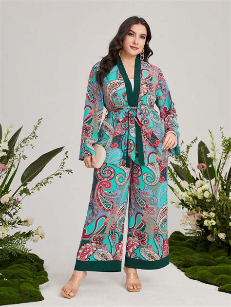 Shein Mulvari Con Estampado De Paisley Con Cintur N Kimono Pantalones