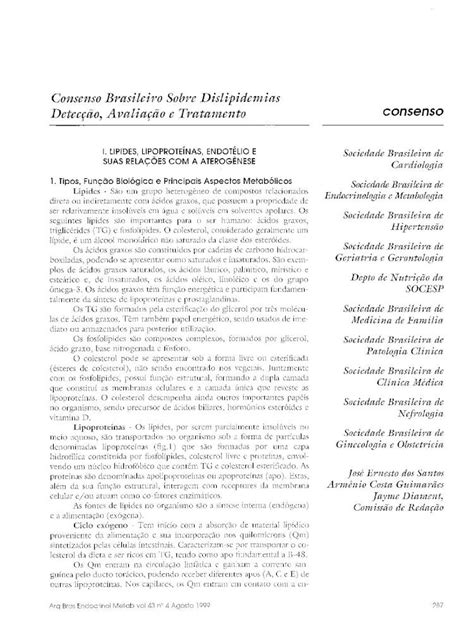 Pdf Consenso Brasileiro Sobre Dislipidemias Detec O Consenso