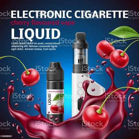 Realistic Vape Shop Poster 3d Electronic Cigarette With Cherry Taste