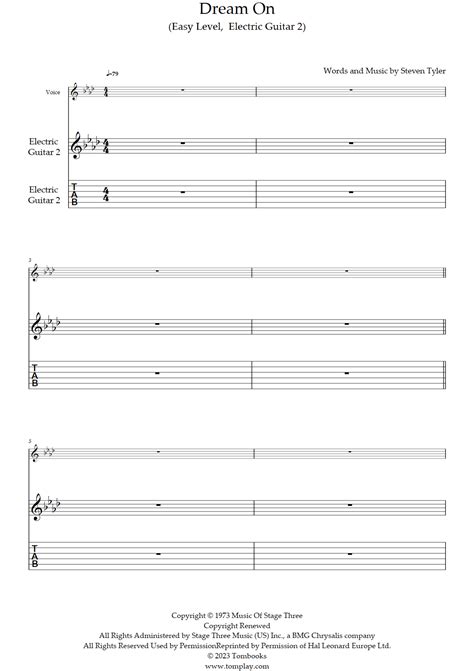 Dream On (Easy Level, Electric Guitar 2) (Aerosmith) - Guitar Tabs and Sheet Music